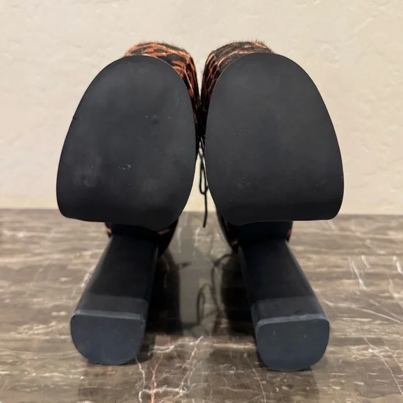 Jeffrey Campbell Big Lita Calf Hair Leather Leopard Print Platform Booties